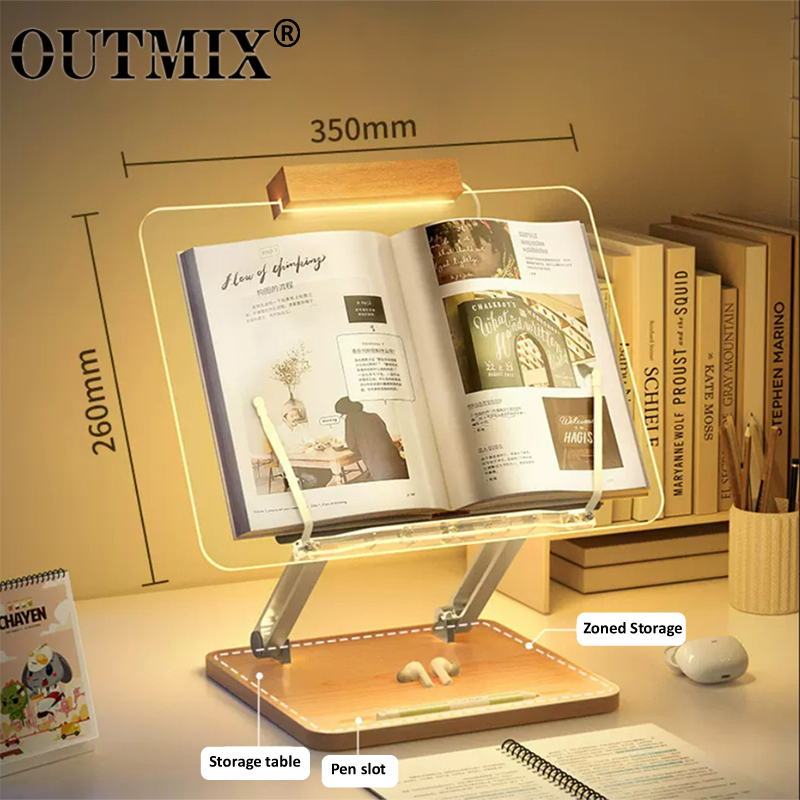 Laptop Tablet Accessories - Leseständer aus Holz mit Licht, transparentem